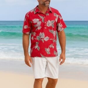 Cook Street Honolulu Men's Size L Hawaiin Floral Print 1/4 Button Pullover
